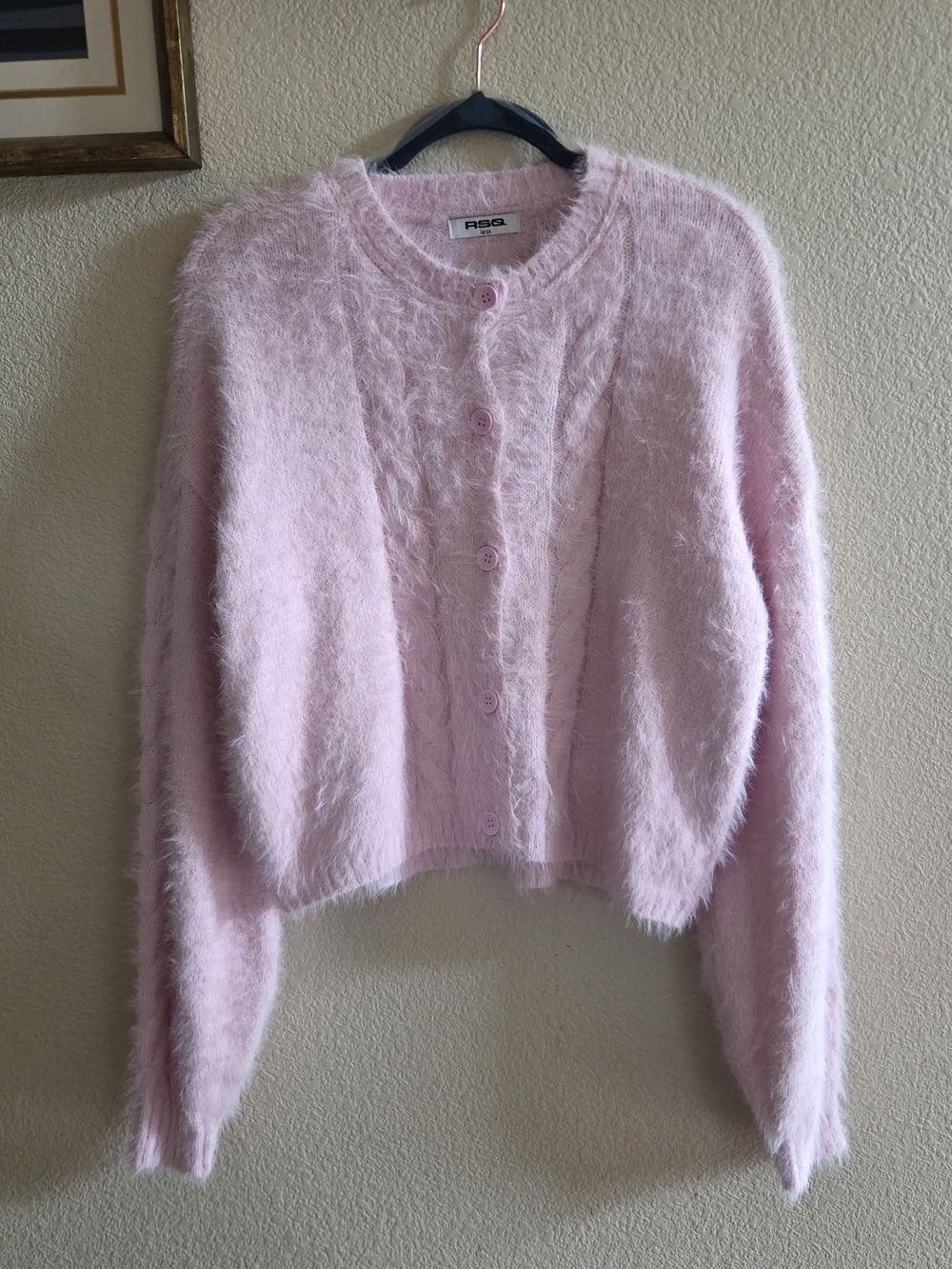 RSQ Light Pink Fuzzy Button-Up Cardigan